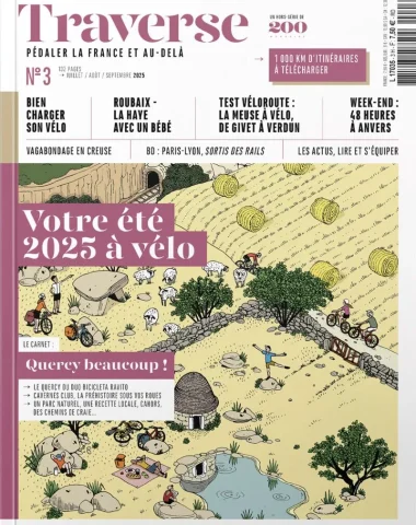Magazine Traverse, trimestriel sur le cyclotourisme. Couverture été 2025 avec La Meuse à Vélo, suite à un accueil presse