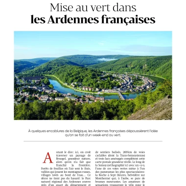 article sur les Ardennes de Sophie de Coninck du magazine belge MAX suite à un accueil presse réalisé par l'ADT des Ardennes